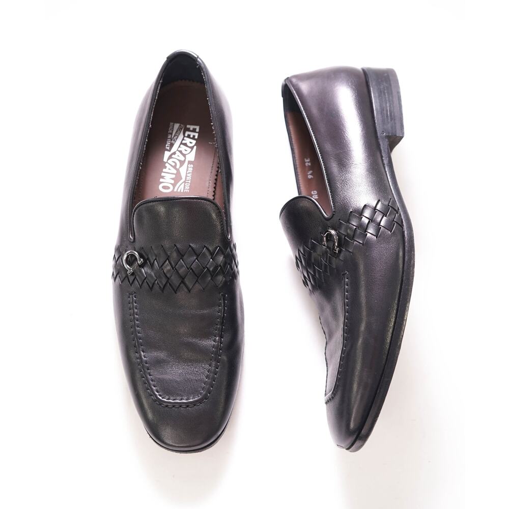 $850 SALVATORE FERRAGAMO - "PASSION" Braided Black Loafer - 9.5 EE US